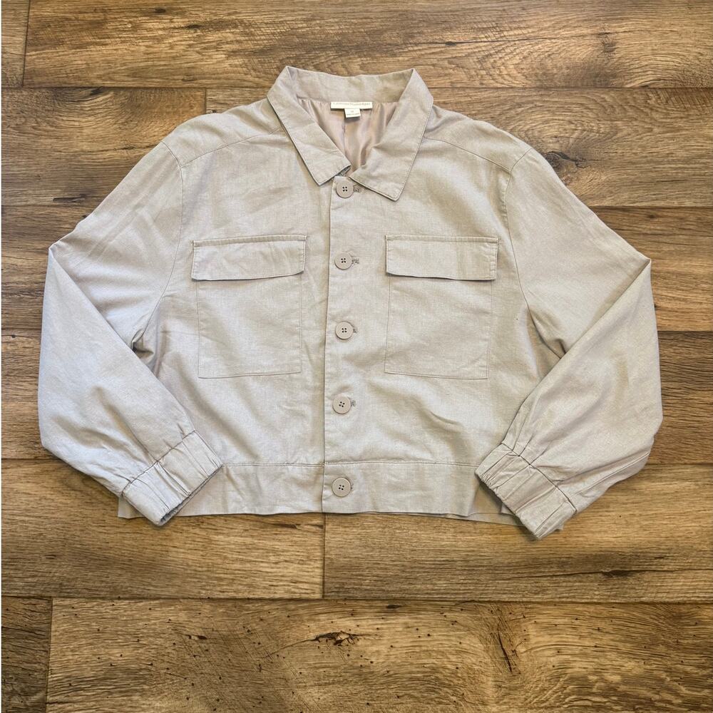 Catherine Malandrino Gray Linen Boxy Cropped Utility Jacket